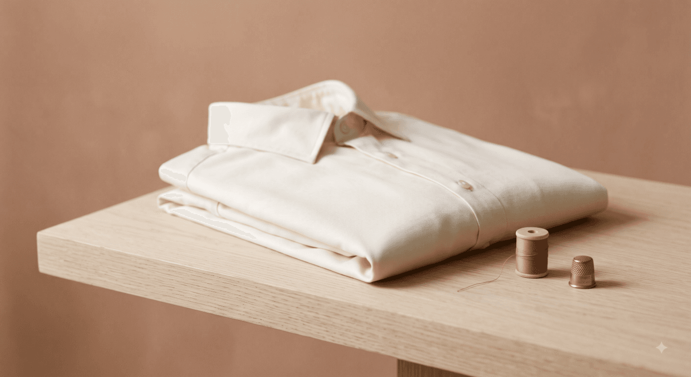 Shirts on an oak rail in a store